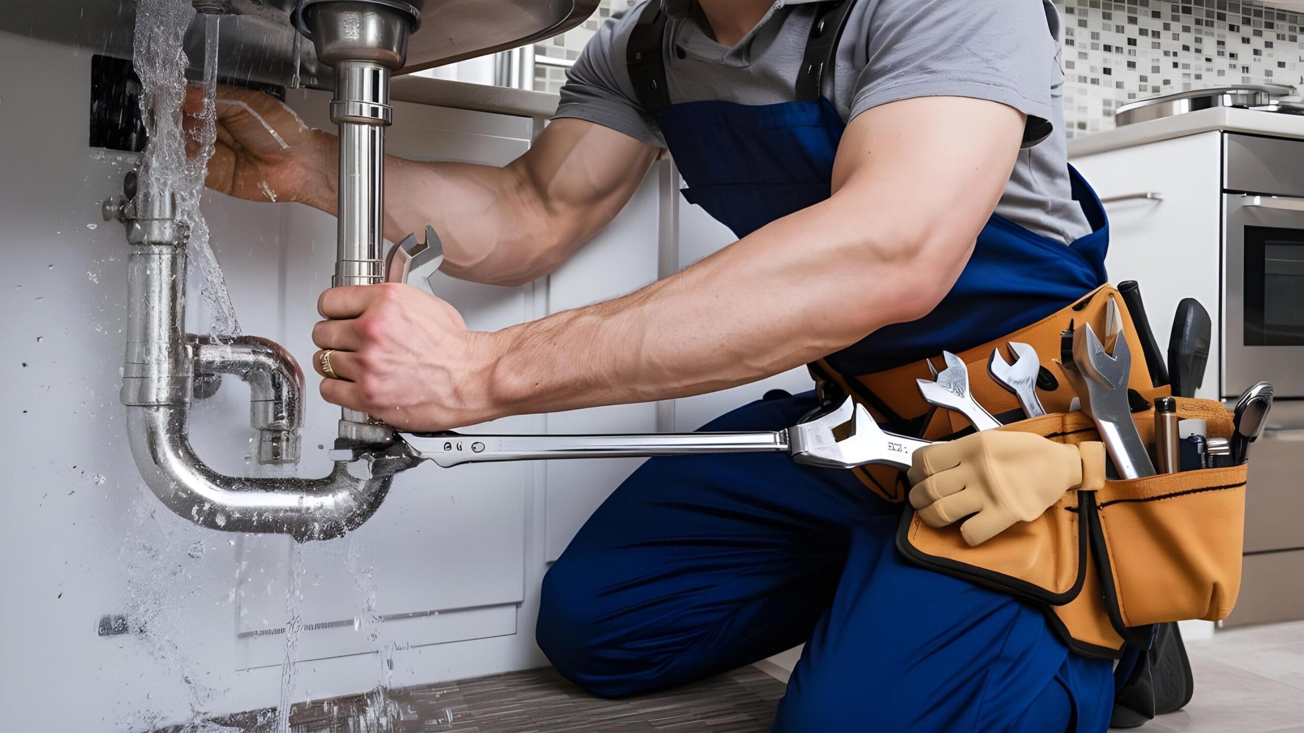 Plumber tightening a residential plumbing pipe in Hemet